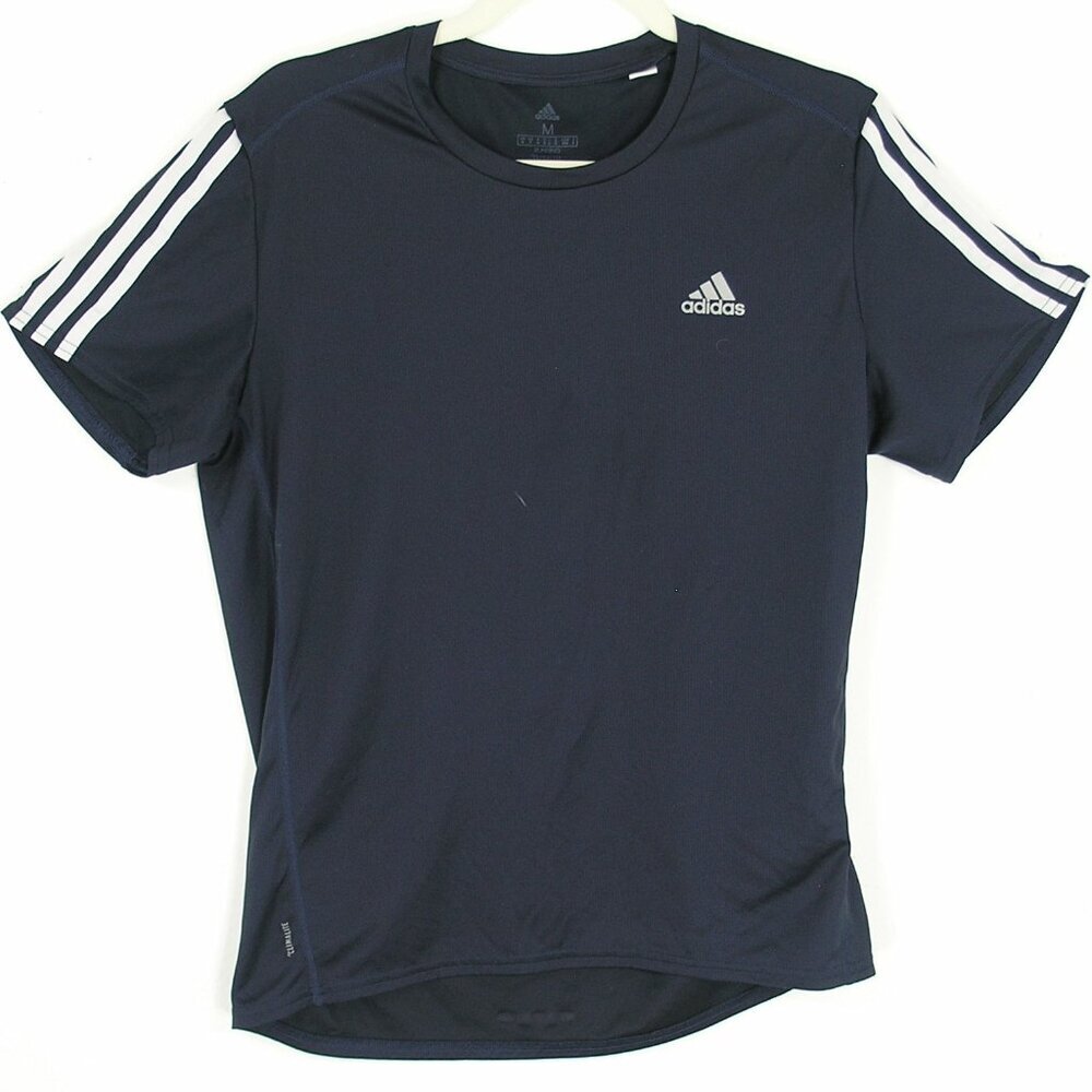 adidas Climalite Running Shirt Black w/ White Logo & Stitched Arm Stripes M